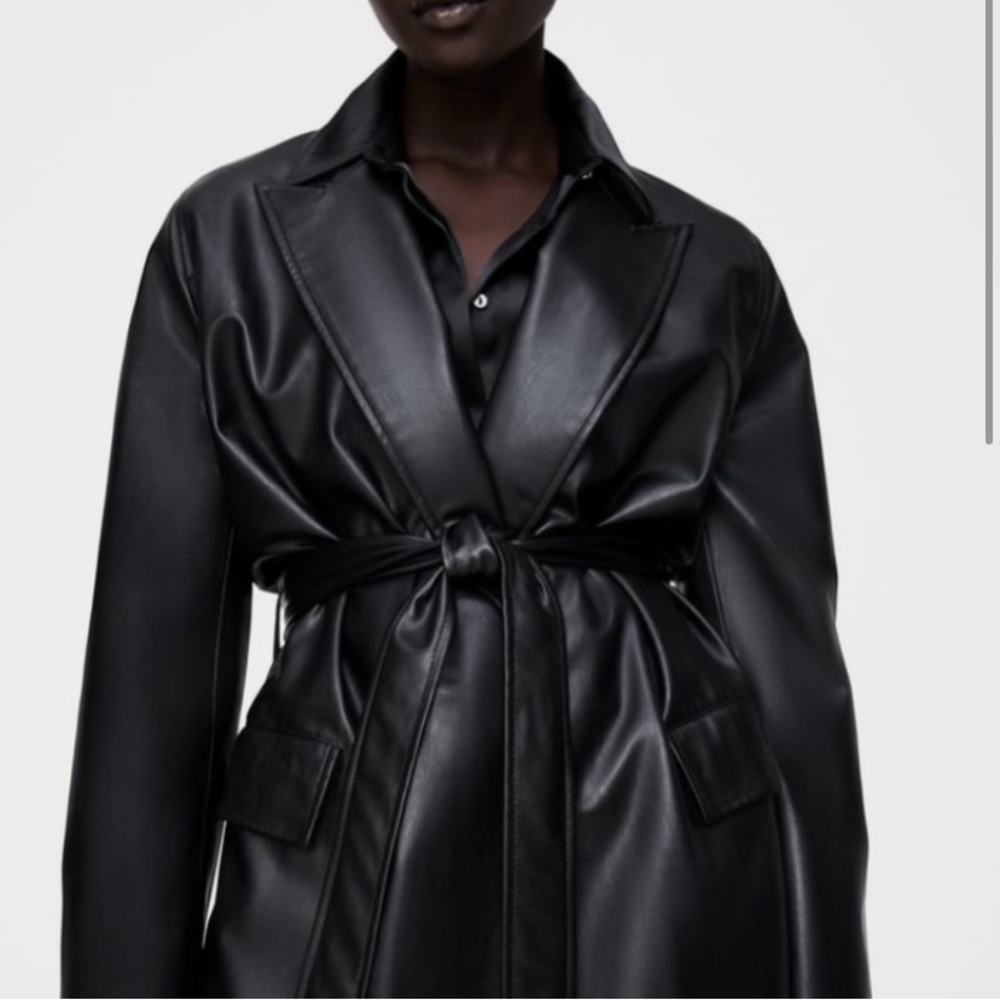Zara Faux Leather Long Jacket with Belt